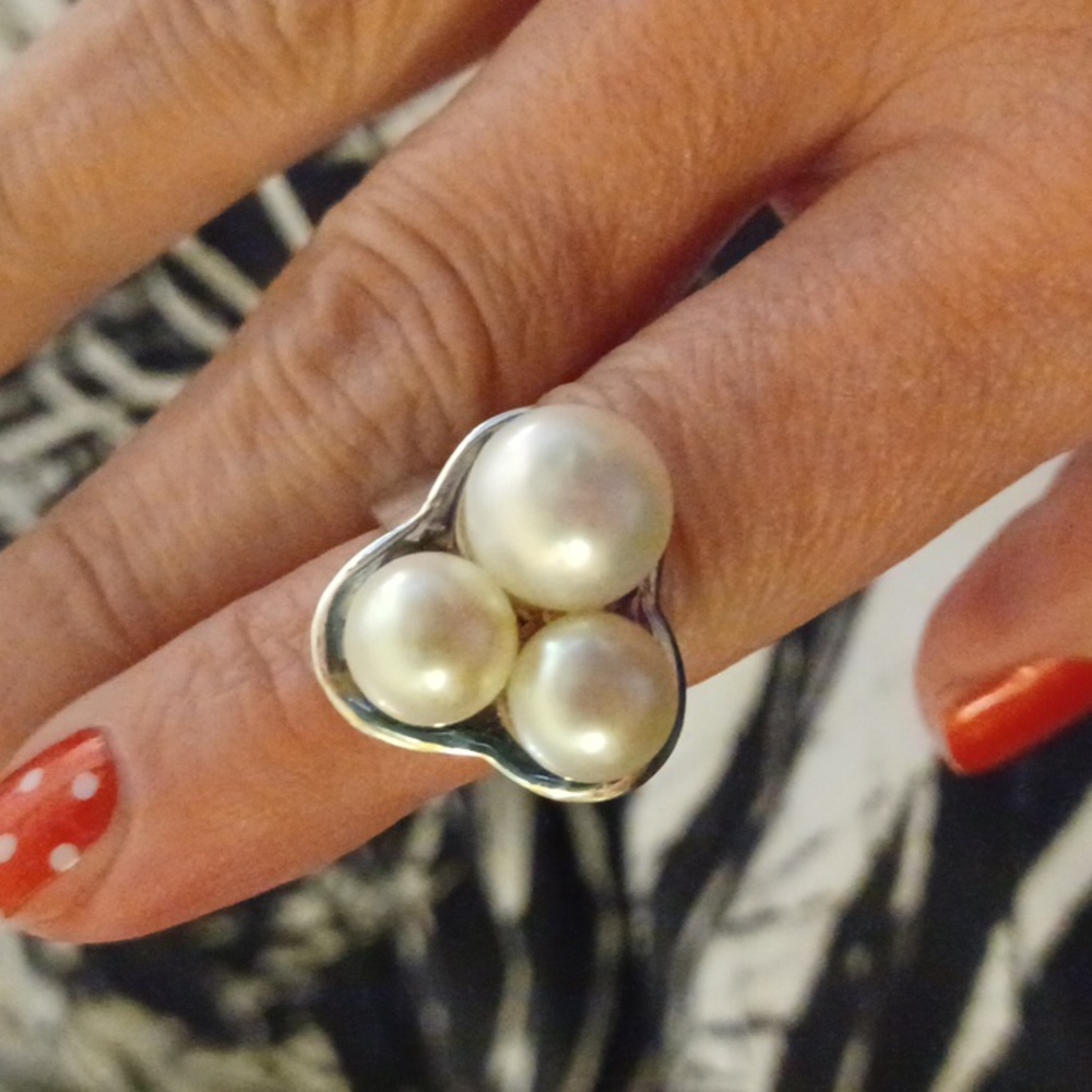 Sterling Silver TRACEY MAYER pearl statement ring sz7